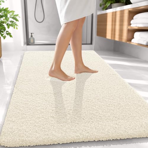 OLANLY Microfiber Large Bathroom Rugs 59x35, Soft Absorbent Bath Mat, White - color: White, size: 59" X 35"