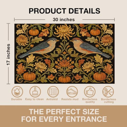 Fall Bird Pumpkin Faux Coco Coir Doormat Door Mat 17x30 Inch - color: Fall Bird