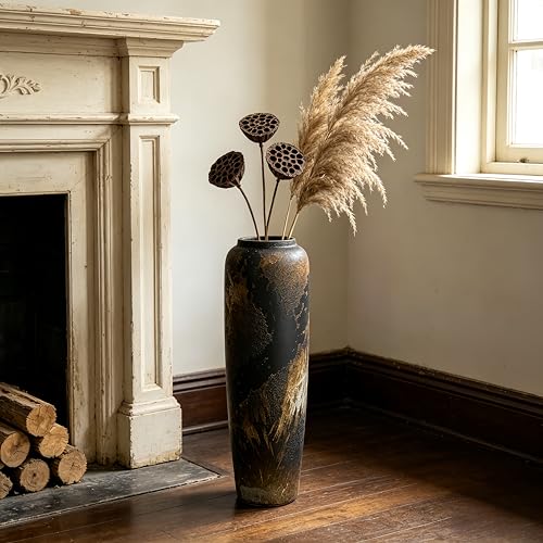Rustic Ceramic Floor Vase, 24 Inch, Clay Farmhouse Large Decor - size: 23.6 Inch