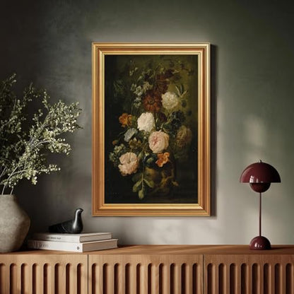 EJPFOGV Baroque Dark Background Floral Framed Canvas Wall Art 16x24 inches - color: Flowers, size: 24"L x 16"W