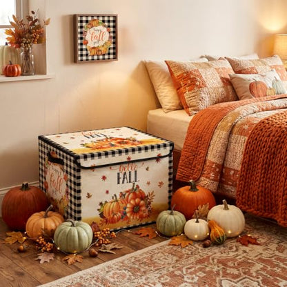Briwooody Fall Pumpkin Storage Bin with Lid and Carrying Handle Storage Box - style: Pumpkin