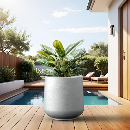 Kante Round Concrete Planter, 16.5-Inch Dia Barrel-Style Garden Pots with Drainage Hole for Home, Patio and Garden, Flower and Tree Planter (13.8" Opening), Gray - color: Gray, size: 16.5" D