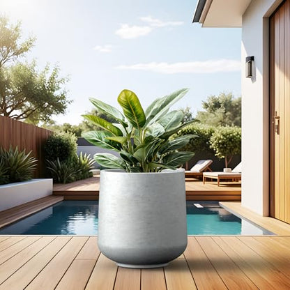 Kante Round Concrete Planter, 16.5-Inch Dia Barrel-Style Garden Pots with Drainage Hole for Home, Patio and Garden, Flower and Tree Planter (13.8" Opening), Gray - color: Gray, size: 16.5" D