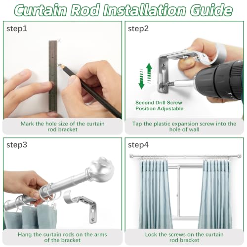 LLPJS Curtain Rods 16-136", 1 in Adjustable Silver Rod with Finials, 1 Pack - color: Satin Silver, size: 16" to 136" - 1 pack