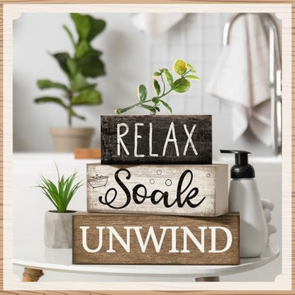 Moucuny 4 Pcs Bathroom Shelf Decor Sign Farmhouse Wooden Bathroom Decor - style: Bathroom Leaves