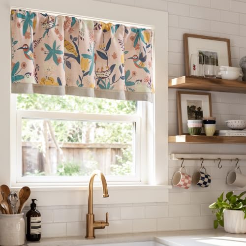 jinchan Floral Linen Window Valance Curtain, 50x18, 1 Panel, Pink - color: Averie | Blush Pink, size: 50"W x 18"L (Pack of 1)