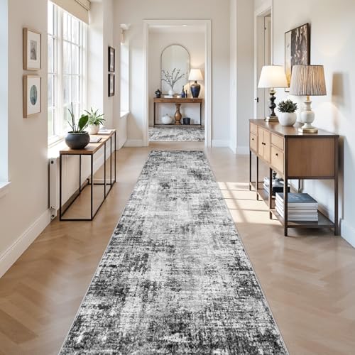 3x15 Long Hallway Runner Rug: Modern Non-Slip Washable Carpet Runner Black - color: Black, size: 3' x 15' (Runner)