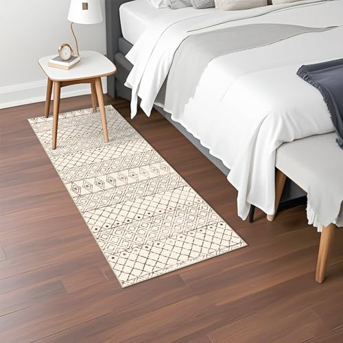 2x5 Rug Runner Boho Geometric: Washable Hallway Moroccan Runners Beige - color: Geo Beige, size: 2' x 5' (Rectangular)
