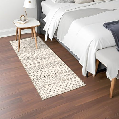 2x5 Rug Runner Boho Geometric: Washable Hallway Moroccan Runners Beige - color: Geo Beige, size: 2' x 5' (Rectangular)