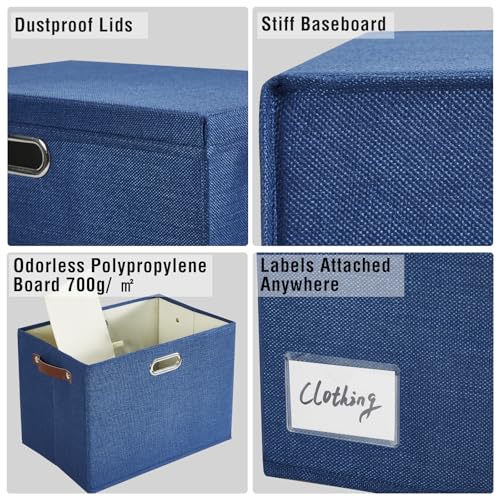 17" Large Fabric Storage Box with Lids, 3-Pack, Navy - color: Navy, size: Large-17"