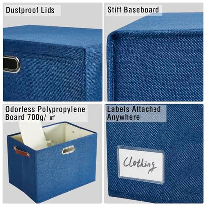 17" Large Fabric Storage Box with Lids, 3-Pack, Navy - color: Navy, size: Large-17"