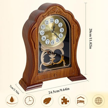 Antique Mantel Clock with Pendulum, Battery Operated(9.64" x 11.02") - color: Light Brown