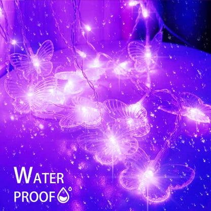 Butterfly Curtain Fairy Lights USB Plug in,8 Modes 120 LED 20FT Firefly Twinkle Timer String Lights with Remote, Waterproof Copper Wire for Bedroom Valentine's Day Wedding Party(Purple) - color: Purple