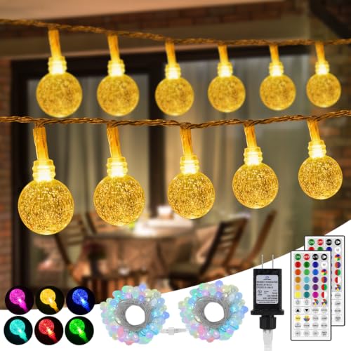 OMIKA Globe Outdoor String Lights Plug in, Connectable 66ft 120LED Crystal Ball Light Waterproof Remote, Warm White & Multicolor Twinkle Lights for Patio Umbrella Tent Garden Party Christmas Décor - color: Color Changing, size: 66ft 120LED