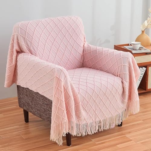 inhand Pink Knitted Throw Blanket for Couch and Bed, 60"x80" - color: Pink, size: 60"x80"