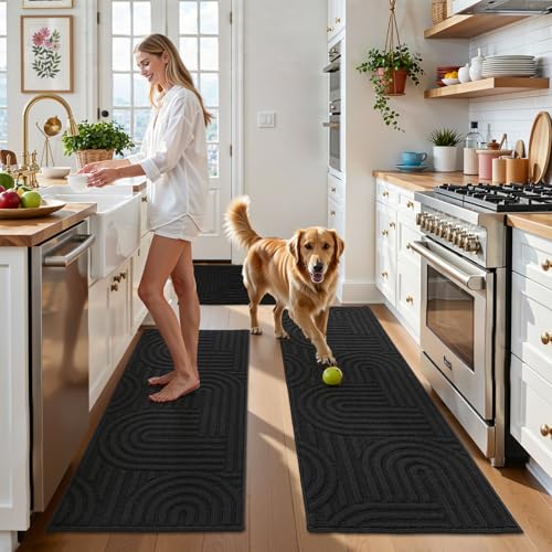 U'Artlines Kitchen Rugs and Mats Set of 3, Black 20x32+20x48+20x59 - color: Black