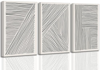 LAJDXSX 3 Pcs Minimalism Abstract Boho Lines Canvas Wall Art - color: Black Lines, size: 16x24in-Canvas