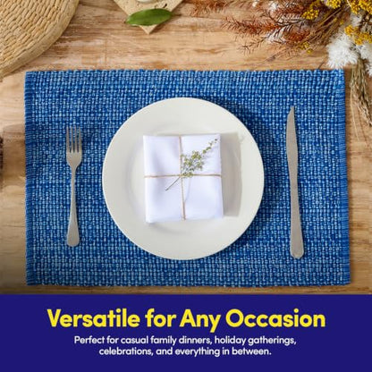 Sweet Home Collection 100% Cotton Placemats for Dining Room Rectangle Two Tone Woven Fabric 13" x 19" Soft Durable Table Mat Set, Set of 4, Dark Blue - color: Dark Blue, size: Rectangle 13" x 19"