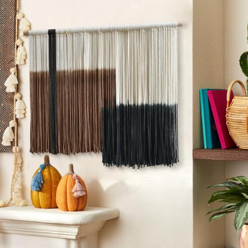 Macrame Wall Hanging Hand Dyed Woven Cotton Gradient Fiber Art 27"W*19"L - color: Brown, size: 27"W*19"L