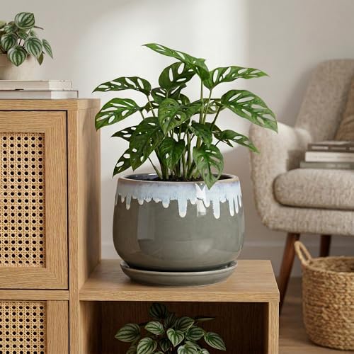 Ceramic Flower Pots, 9 Inch Planters for Indoor Plants, Grey-Blue - size: 9 Inch, style: Grey-blue