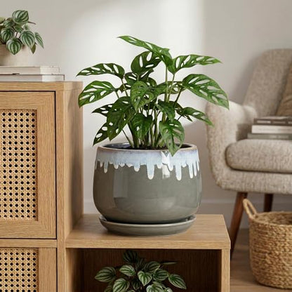 Ceramic Flower Pots, 9 Inch Planters for Indoor Plants, Grey-Blue - size: 9 Inch, style: Grey-blue