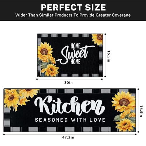 Kitchen Rugs Set of 2 Non Slip WashableSunflower Buffalo - color: Sunflower 4
