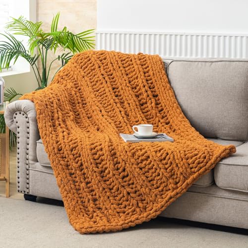 WESHIONGOO Chunky Knit Blanket Throw for Couch Bed 40"×60" Burnt Orange - color: Burnt Orange, size: 40"x60"(Medium Size Throw)