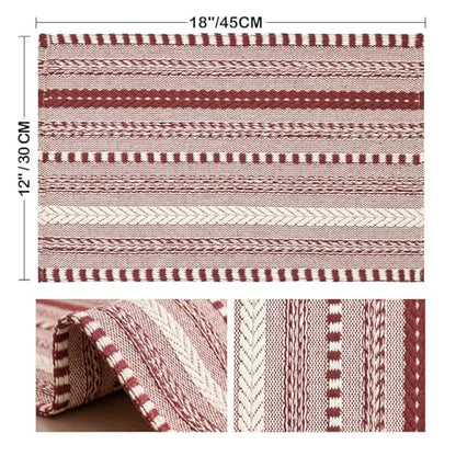 Artoid Mode Red Woven Braided Stripe Placemats Set of 6-12x18 Inch - color: Red, size: 12" x 18", 6 Pcs