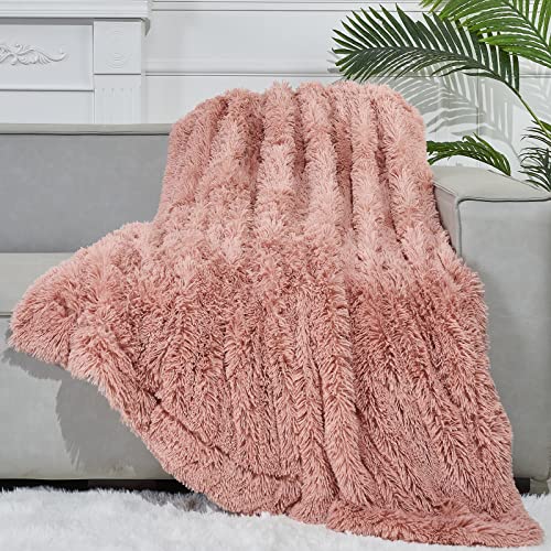 GONAAP Fuzzy Faux Fur Throw Blanket for Couch, Pink, 50"x60" - color: Pink, size: Throw(50"x60")
