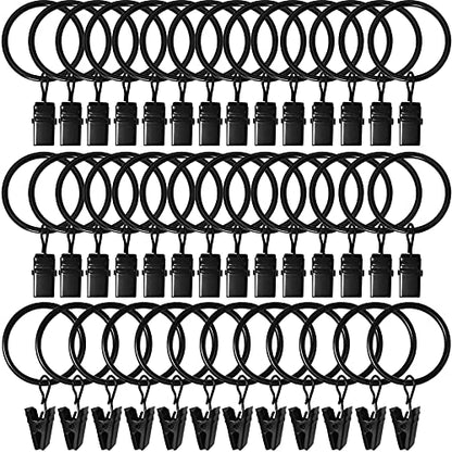 LLPJS Curtain Rings with Clips, 1.26 inch ID, 40 Pack, Black - color: Black, size: 1.26" I D Set of 40