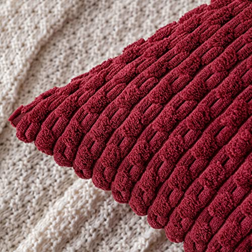 MIULEE Christmas Decorative Throw Pillow Covers 16x16 Burgundy Textured - color: Wine Red, size: 16" x 16" (Pack of 2)