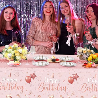Tudomro 3 Pcs Plastic Happy Birthday Party Tablecloths,Pink Rose Gold - color: Pink Rose Gold