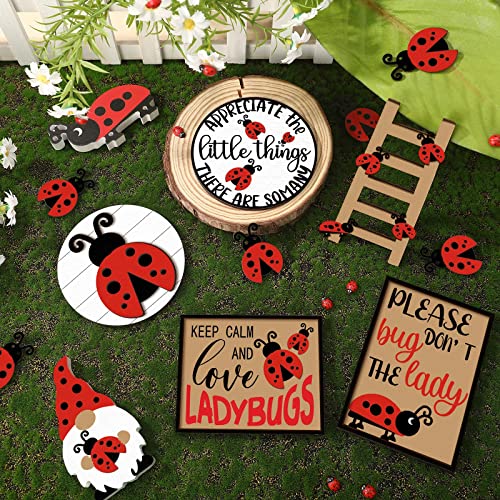 Jetec 12 Pcs Red Ladybug Tiered Tray Decor Set Spring Summer Wood Sign Rustic Farmhouse Decor Ladybird Tiered Decorative Trays Signs for Home Kitchen Decorations (Ladybug) - style: Ladybug