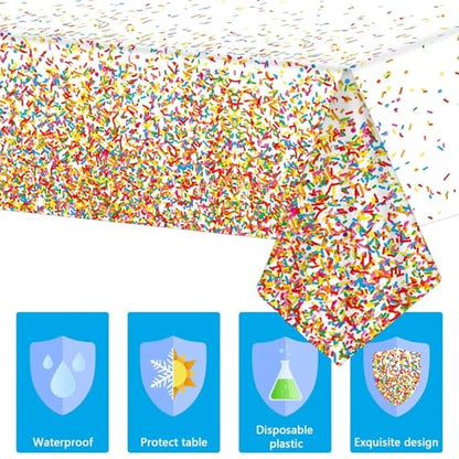 3 Pieces Confetti Sprinkles Birthday Tablecloth for Happy Birthday Decoration Plastic Disposable Rectangle Sprinkles Party Table Covers for Kids Two Sweet Donut Weddings Party Favors, 54 x 108 Inches - style: Confetti Sprinkles