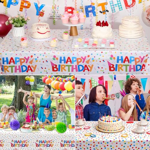 3 Pack Plastic Birthday Tablecloth, Disposable PE Happy Birthday Tablecloth - color: Happy Birthday