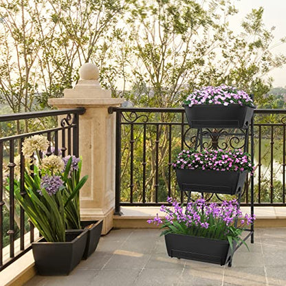 Vertical Raised Garden Bed 3 Tier Elevated Garden Planters Stand Up Garden Planter Box with Drainage Holes for Outdoor Indoor Plants Herbs Flowers Vegetables Black - color: Black