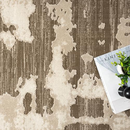 Abani Terra Area Rug for Living Room, Bedroom - Abstract Pattern - Brown Cream - 6' x 9' - Durable & Easy to Clean - color: Cream, size: 6' x 9' (Rectangular)