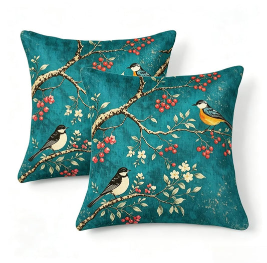 18x18 Inch Linen Vintage Teal Bird Throw Pillow Covers Set of 2 - color: A20012, size: 18" x 18" (Pack of 2)