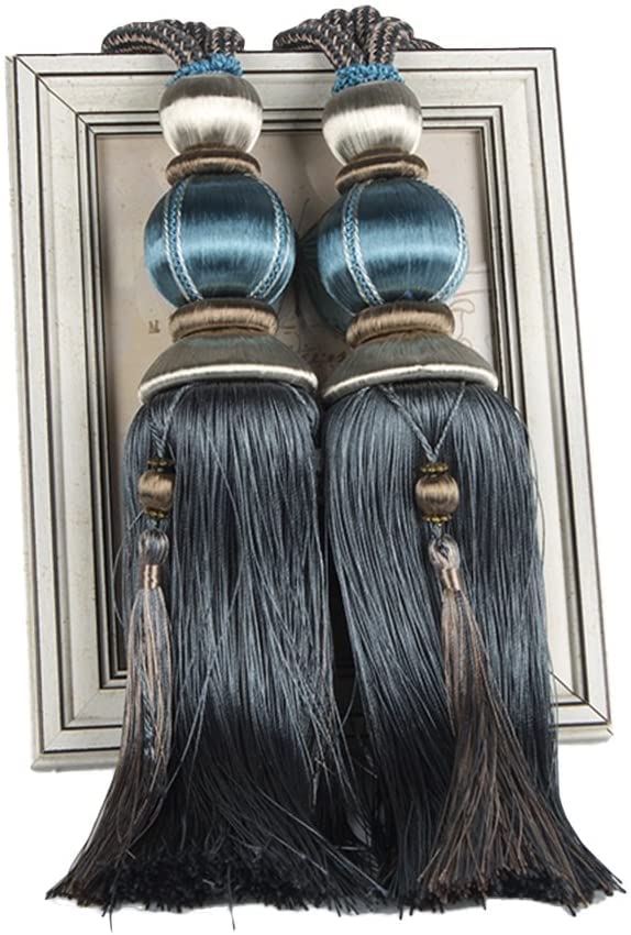 Paired Lantern Single Hanging Ball Tassels Curtains Buckle Sling Binding Lantern Tiebacks Handcrafted Braided Buckle Drapery Curtain Holdbacks Window Treatments for Home 2 Pack - color: Dark Blue, size: 11.81 inches