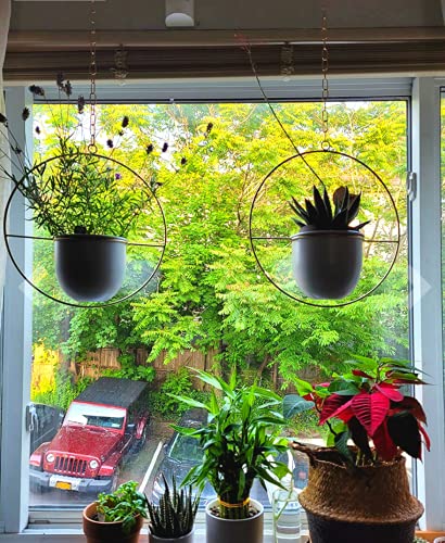 2 Pack Hanging Planter with 5.5" Pot, Metal Hanging Plant Holder - color: Black & Gold