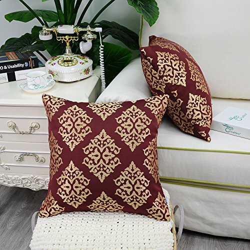 CaliTime Decorative Couch Throw Pillow Covers 18 X 18 Inches Burgundy Gold - color: Diamond Dark Ground - Burgundy Gold