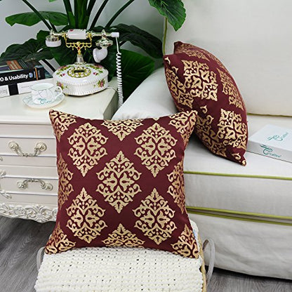 CaliTime Decorative Couch Throw Pillow Covers 18 X 18 Inches Burgundy Gold - color: Diamond Dark Ground - Burgundy Gold