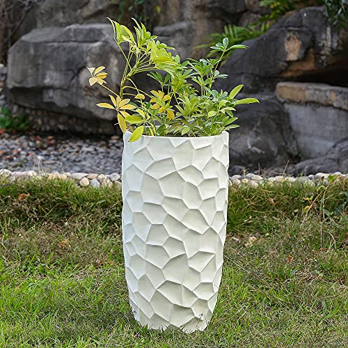 LuxenHome 22" H Concrete Tall Planter with Drainage Hole and Rubber Plug - color: White 22"