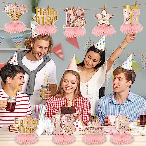 Turypaty Happy 18th Birthday Honeycomb Table Centerpieces Decorations Girls - style: Pink Rose Gold 18th