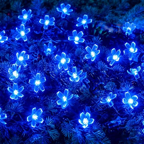 Plug in Blue Flower String Lights, 33ft 100 LED Cherry Blossom Fairy Lights - color: Blue