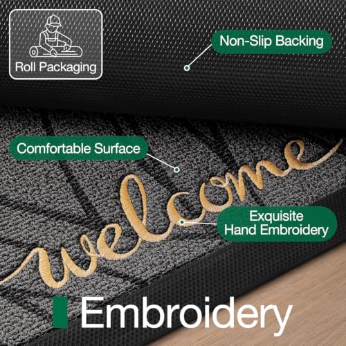 LUMI Outside Welcome Door Mat 24x36, Non-Slip Heavy Duty Dirt Trapper, Grey - color: Grey Gold Monstera, size: 24"x36"