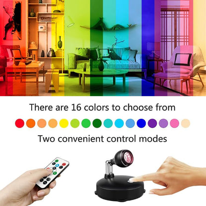 LEASTYLE Wireless Spotlight Indoor,Battery Operated Grow Light for Plants with Remote, LED Cordless Dimmable Picture Lights for Wall Paintings Artwork Display(2 Pack)