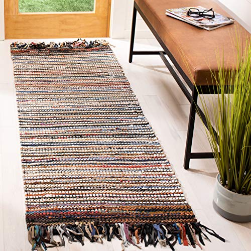 SAFAVIEH Vintage Leather Collection Runner Rug - 2'3" x 6', Multi, Handmade Boho Fringe Leather, Ideal for High Traffic Areas in Living Room, Bedroom (VTL373E) - color: Multi Color, size: 2'3" x 6' (Runner)