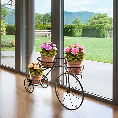 Sorbus Tricycle Planter, Garden Plant Stand (Black) - color: Black, size: 3 Wheel