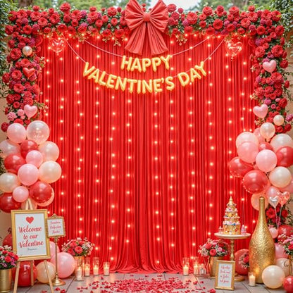 10 x 10ft Red Backdrop Curtains with Lights String for Party - color: Red, size: W5' x H10'(2 panels)